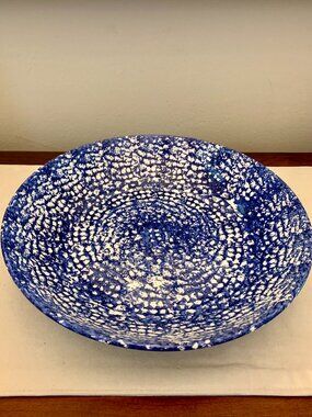 Vintage Roma Inc. Hand Painted in Italy Blue and White Spongeware Serving Bowl